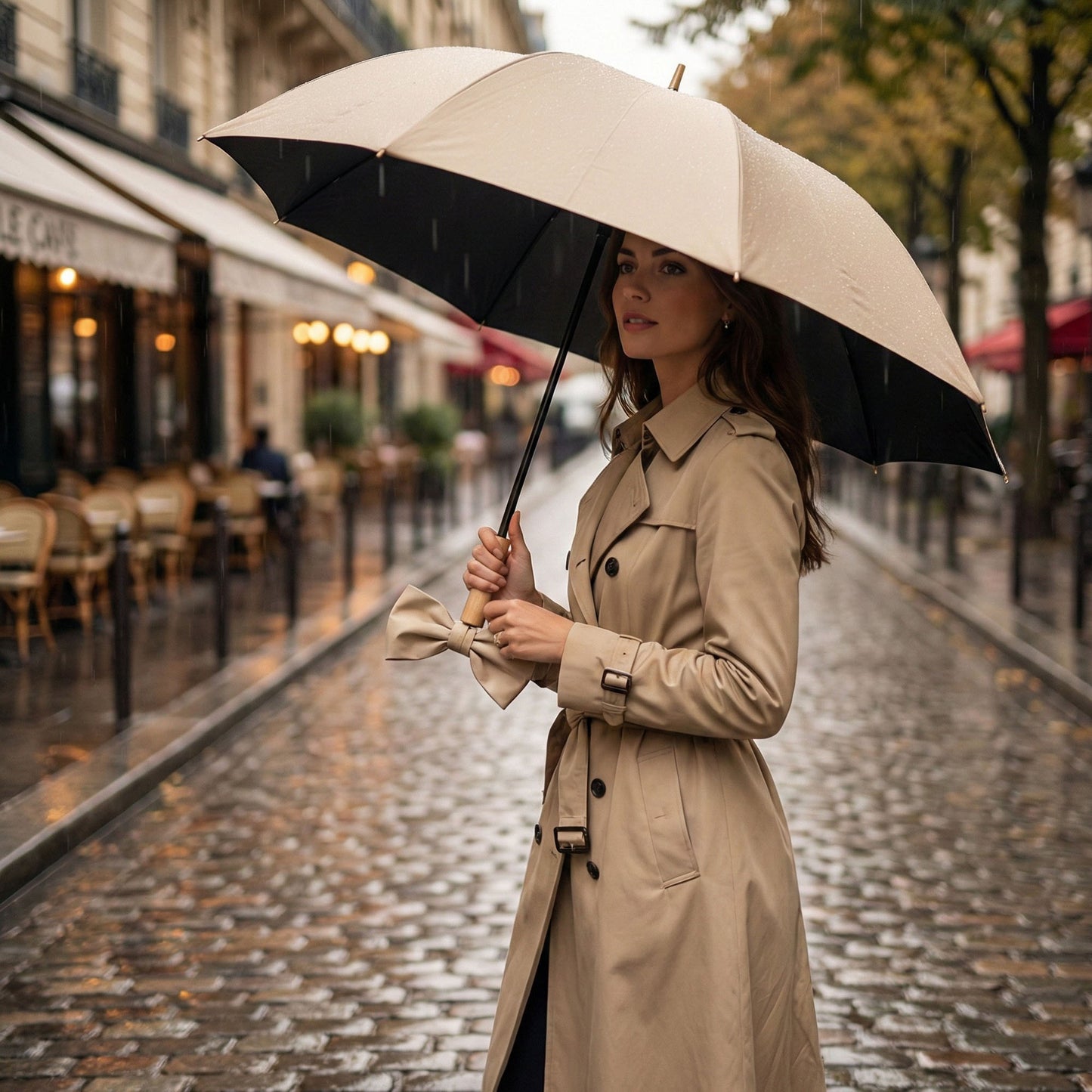 Neutral Compact Umbrella with UV Protective Black Interior
