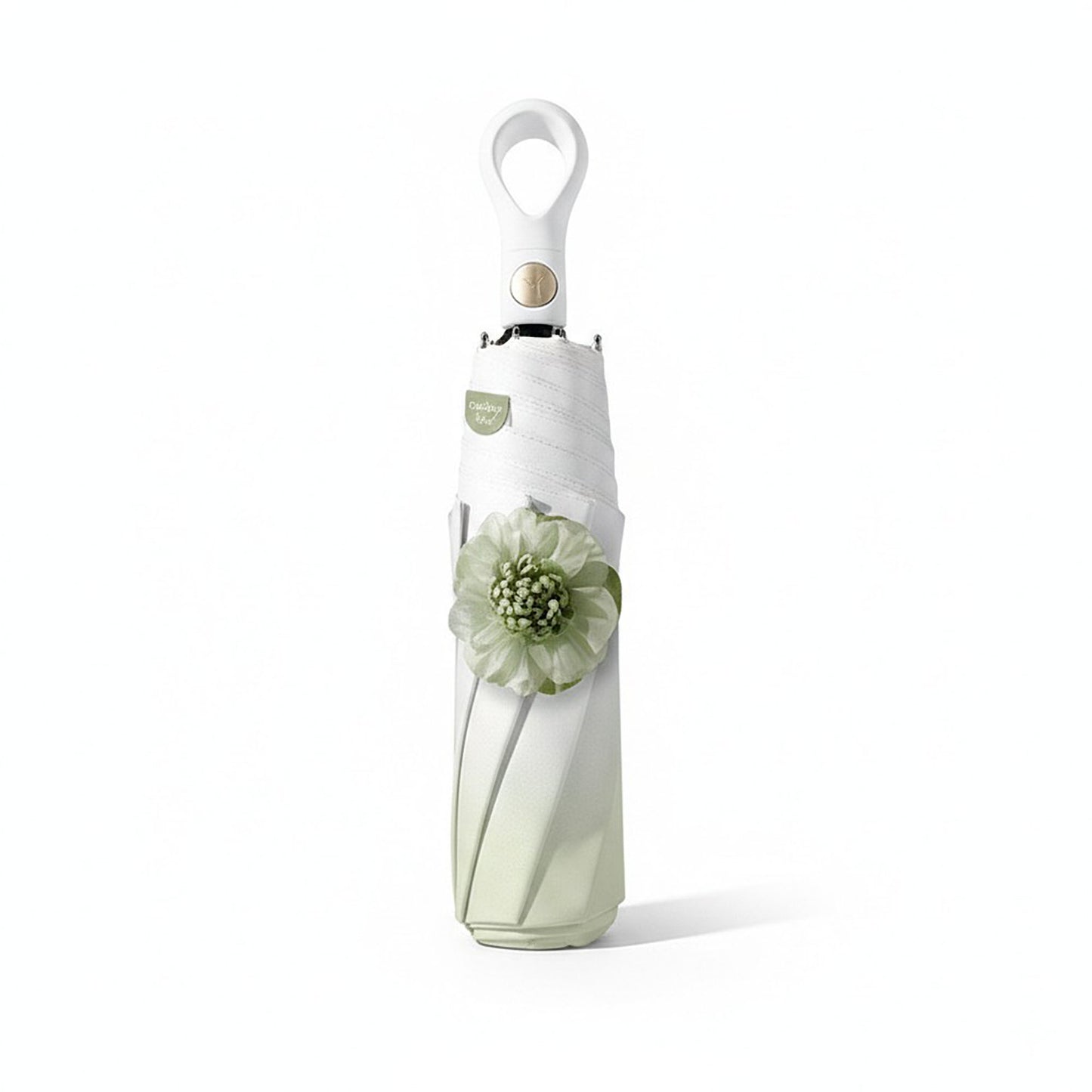 Gradient-Colored Umbrella with Floral Accent and Curved Handle
