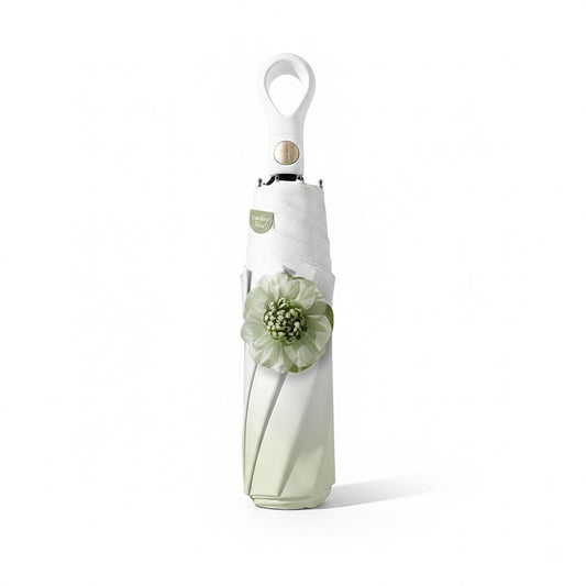 Gradient-Colored Umbrella with Floral Accent and Curved Handle
