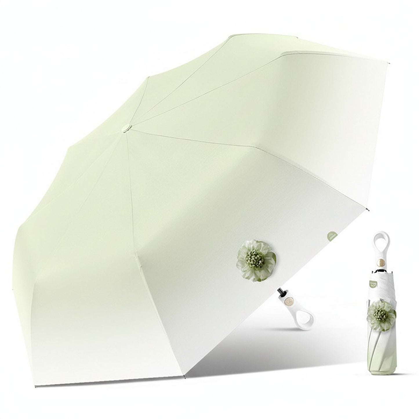 Gradient-Colored Umbrella with Floral Accent and Curved Handle