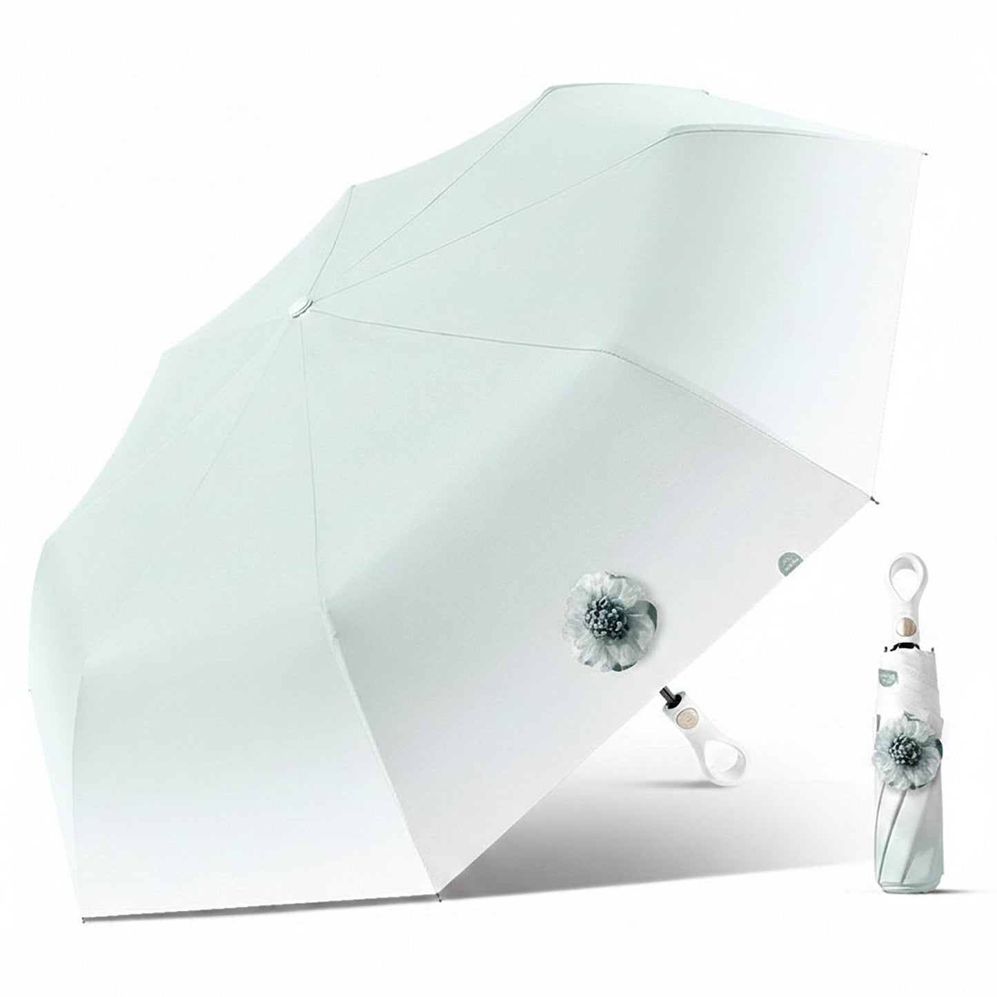 Gradient-Colored Umbrella with Floral Accent and Curved Handle