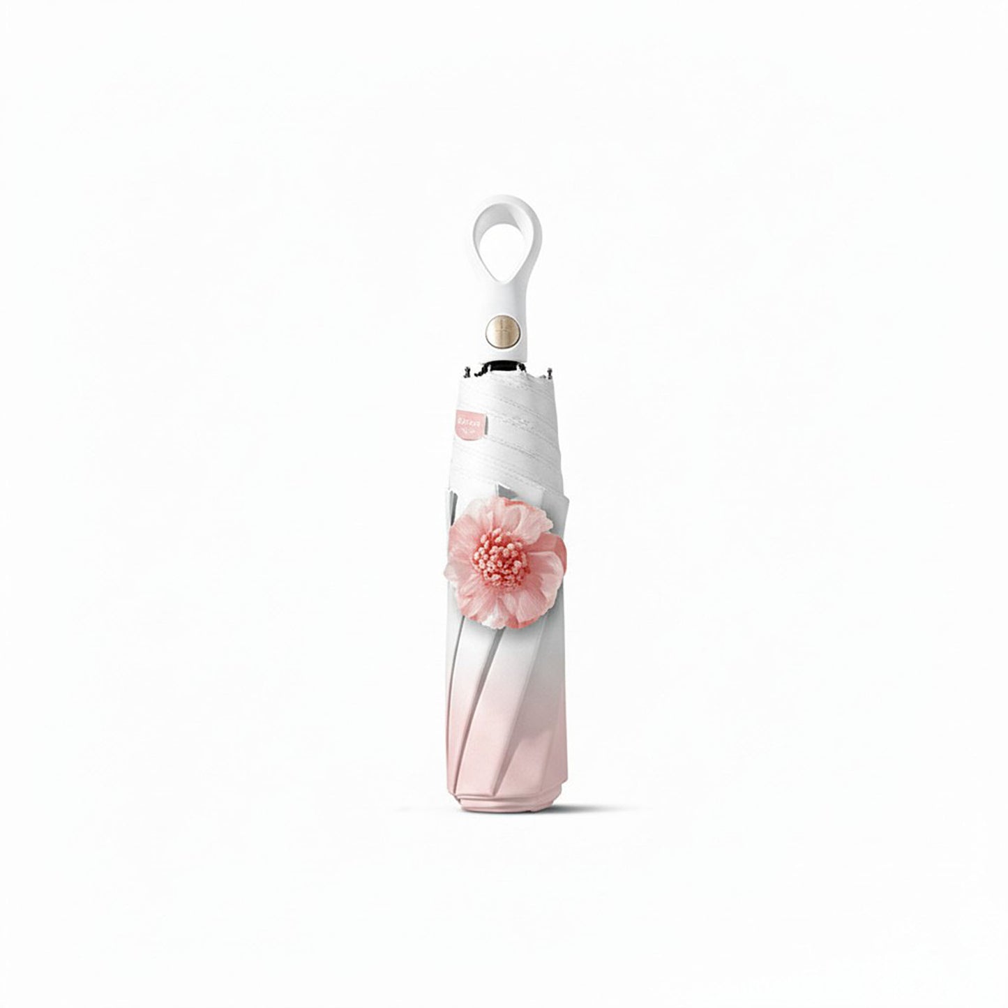 Gradient-Colored Umbrella with Floral Accent and Curved Handle