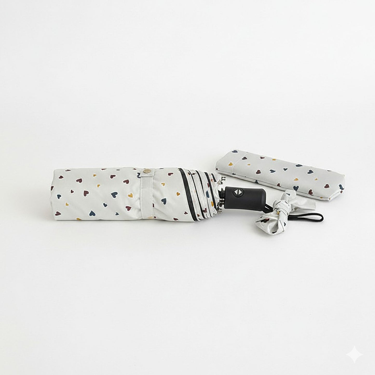 Compact Heart Print Folding Umbrella with Wrist Strap Handle