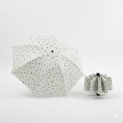 Compact Heart Print Folding Umbrella with Wrist Strap Handle