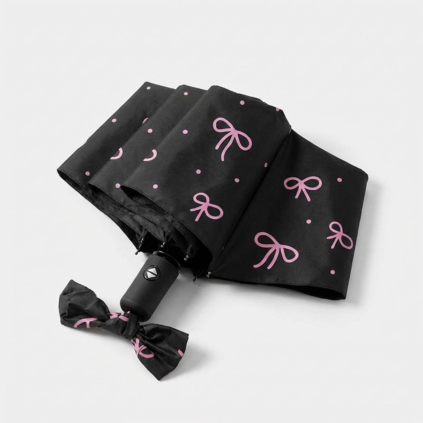 Compact Folding Umbrella with Bow Print Canopy Automatic Open Wind Resistant Frame and Strap