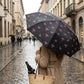 Compact Folding Umbrella with Bow Print Canopy Automatic Open Wind Resistant Frame and Strap