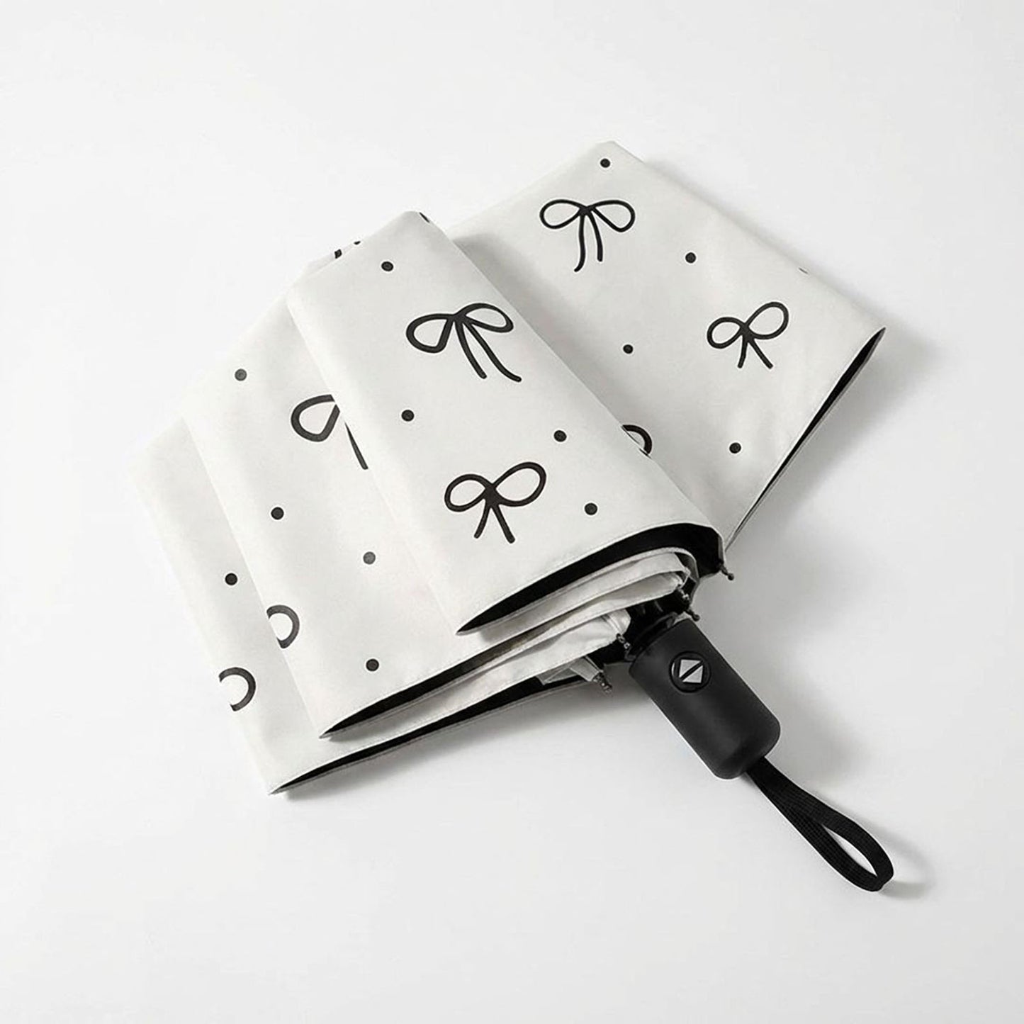 Compact Folding Umbrella with Bow Print Canopy Automatic Open Wind Resistant Frame and Strap