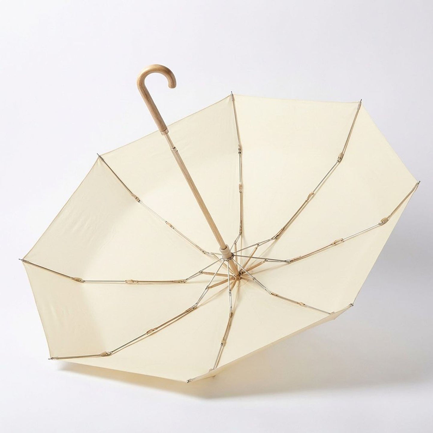 Floral Print Folding Umbrella with Gold Tone Frame Curved Handle and Matching Sleeve