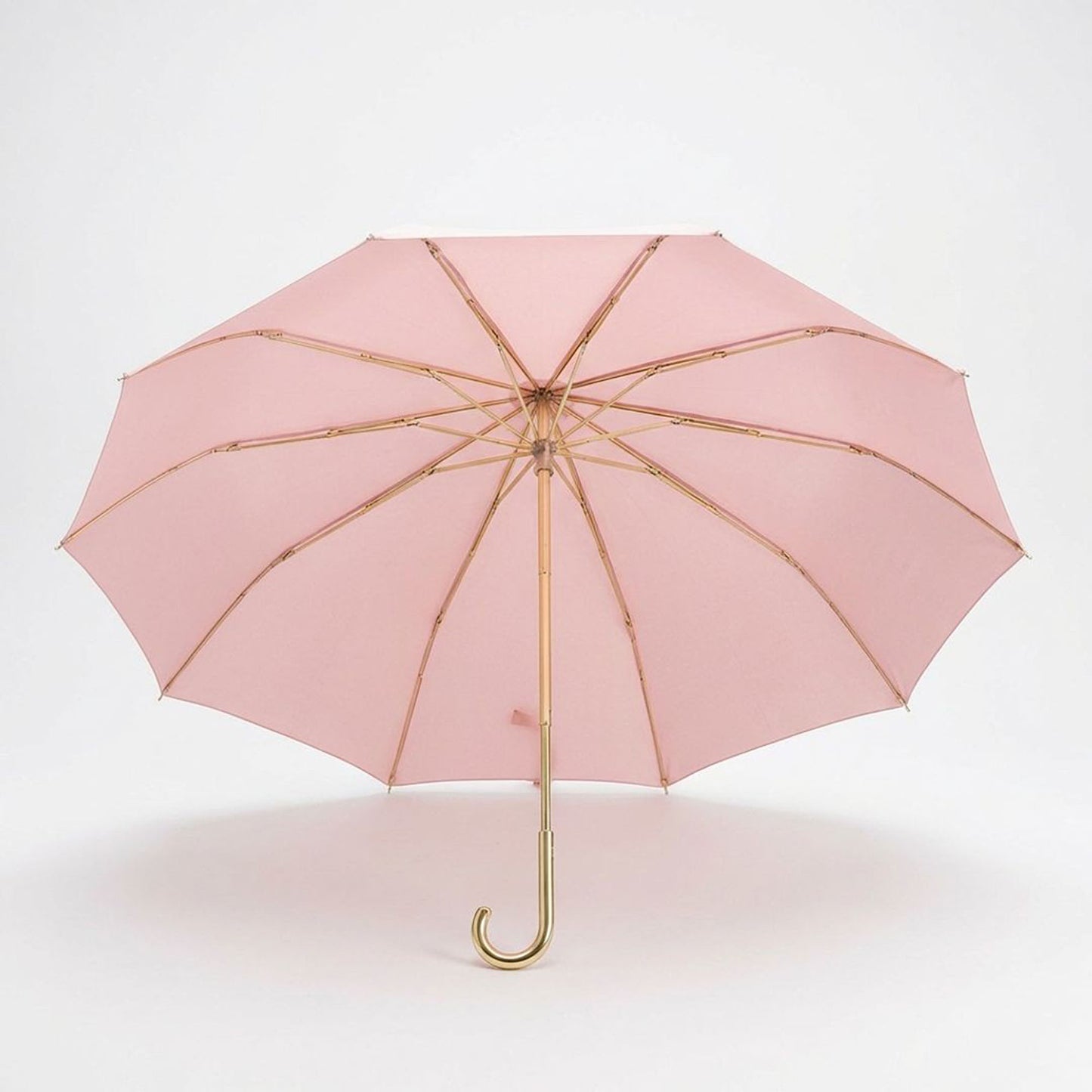 Floral Print Folding Umbrella with Gold Tone Frame Curved Handle and Matching Sleeve