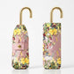 Floral Print Folding Umbrella with Gold Tone Frame Curved Handle and Matching Sleeve
