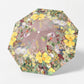 Floral Print Folding Umbrella with Gold Tone Frame Curved Handle and Matching Sleeve