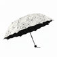 Floral Print Compact Umbrella with Scalloped Trim Canopy Automatic Open and Wind Resistant Frame