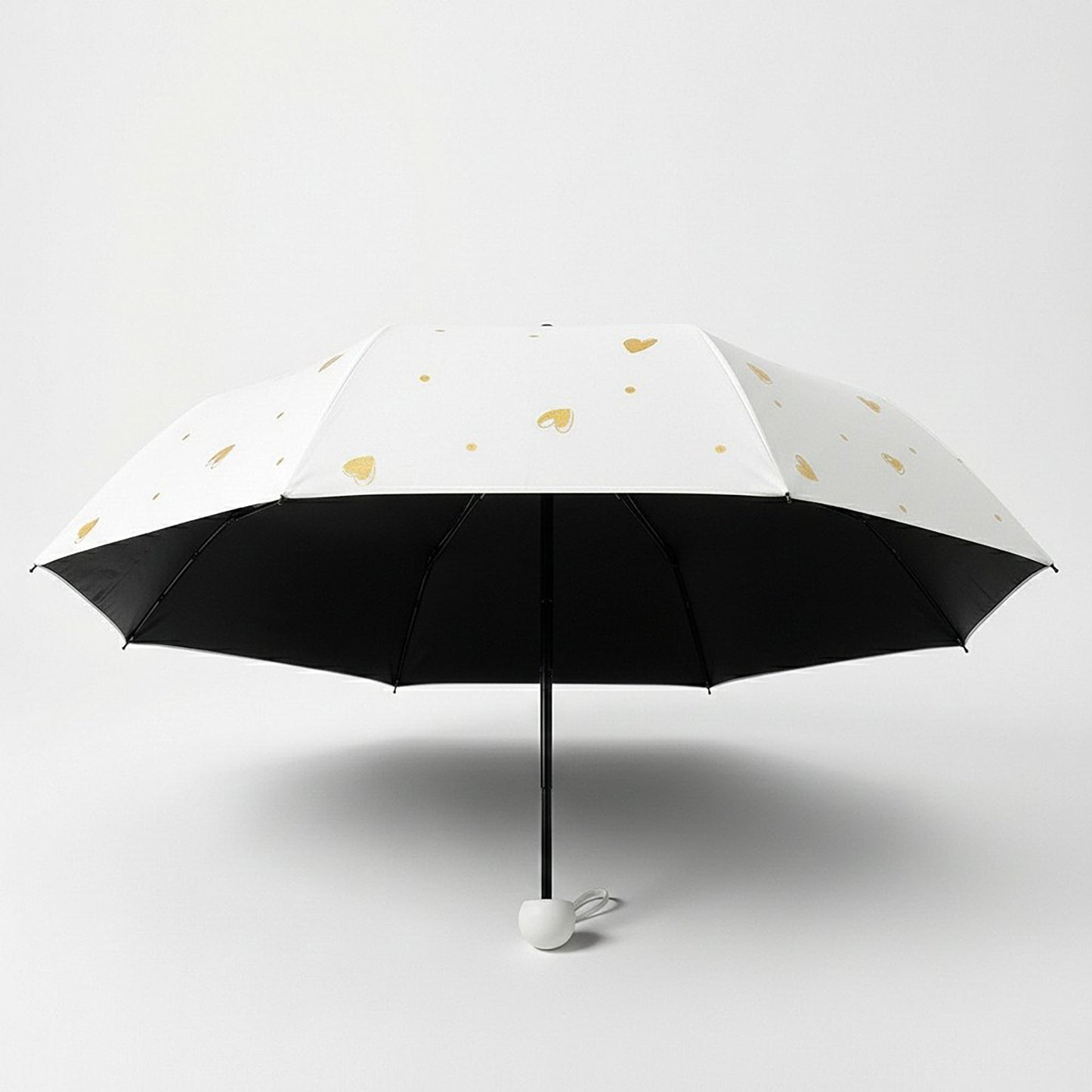 Heart Print Compact Folding Umbrella with Automatic Open Wind Resistant Frame and Wrist Strap