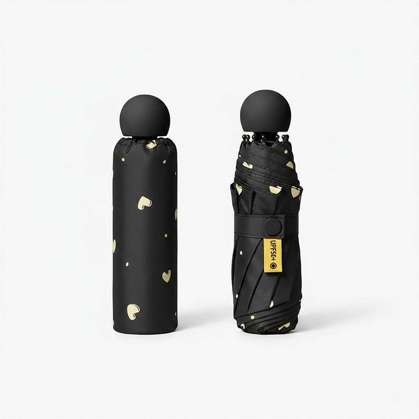 Heart Print Compact Folding Umbrella with Automatic Open Wind Resistant Frame and Wrist Strap
