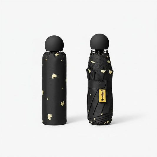Heart Print Compact Folding Umbrella with Automatic Open Wind Resistant Frame and Wrist Strap
