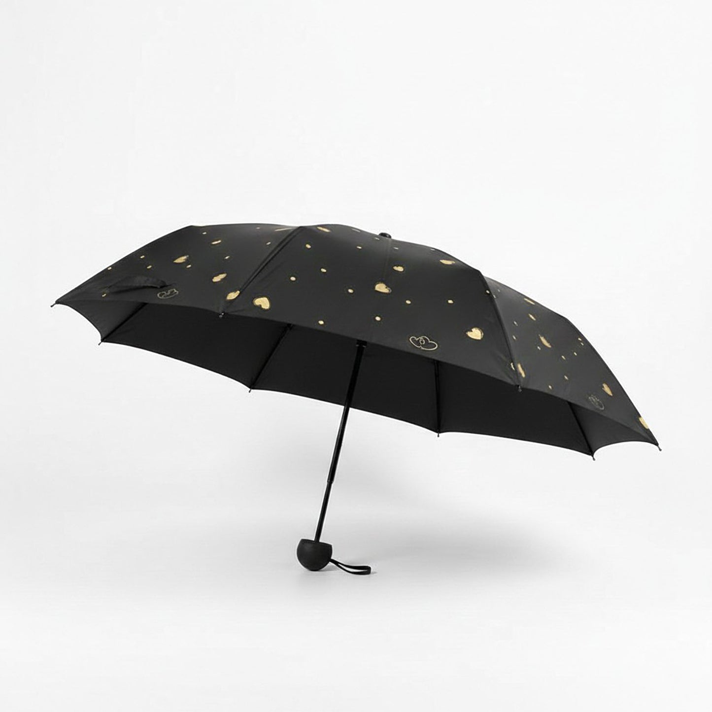 Heart Print Compact Folding Umbrella with Automatic Open Wind Resistant Frame and Wrist Strap