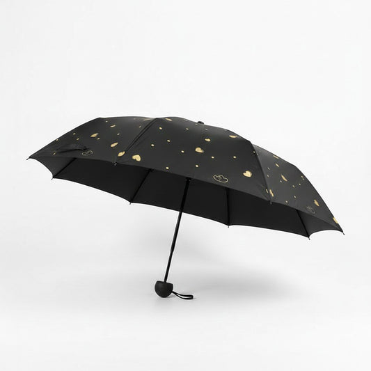 Heart Print Compact Folding Umbrella with Automatic Open Wind Resistant Frame and Wrist Strap
