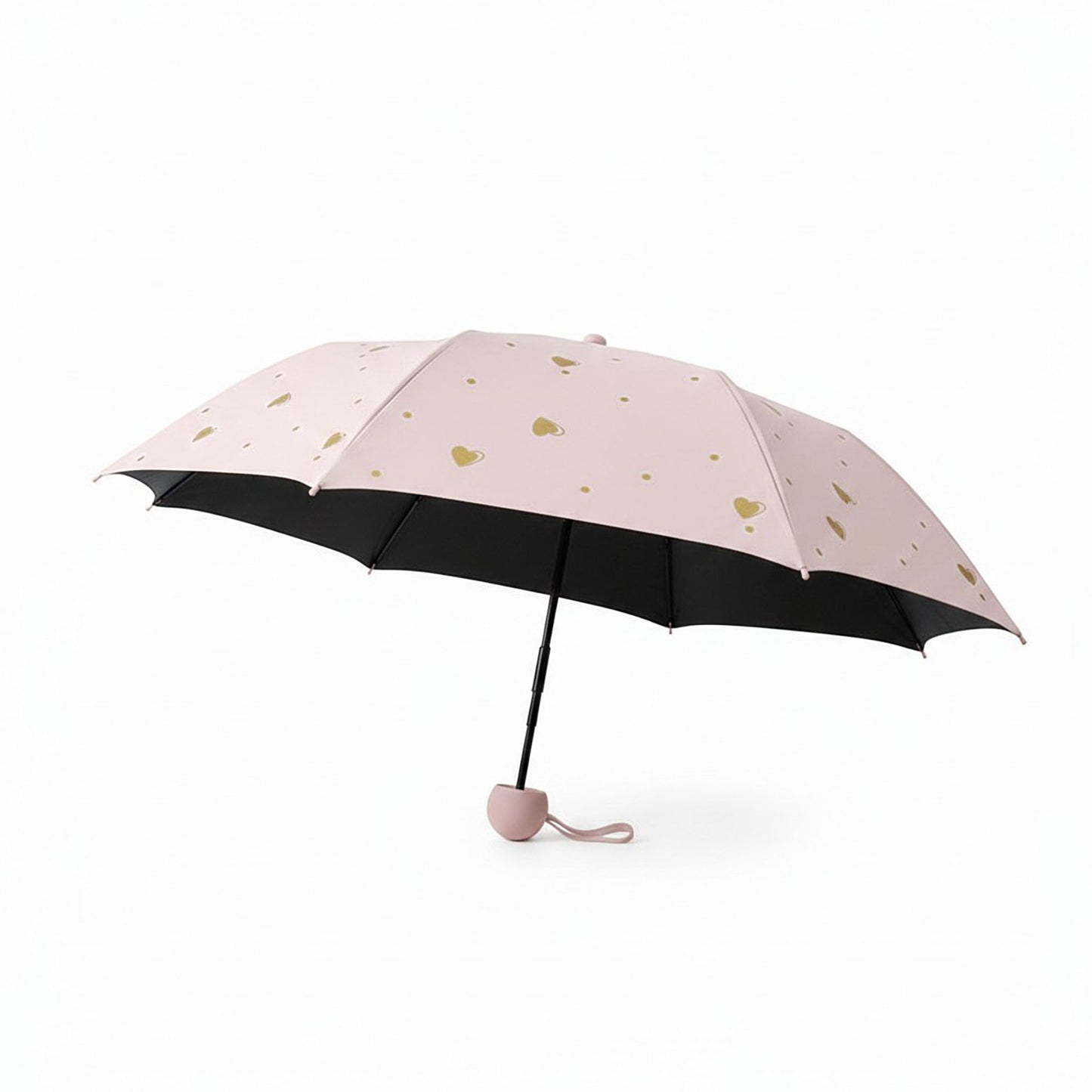 Heart Print Compact Folding Umbrella with Automatic Open Wind Resistant Frame and Wrist Strap