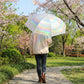Iridescent Clear Dome Umbrella with Wind Resistant Frame and Curved Handle Design