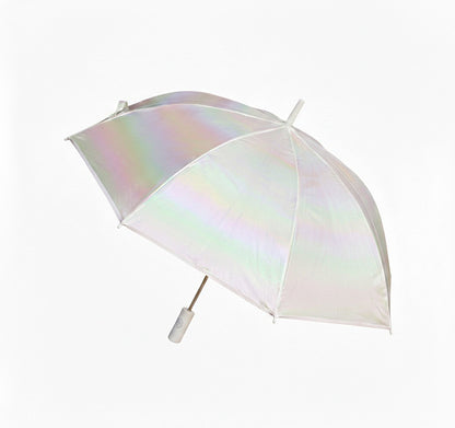 Iridescent Clear Dome Umbrella with Wind Resistant Frame and Curved Handle Design