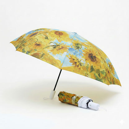 Sunflower Print Compact Folding Umbrella with Automatic Open Wind Resistant Frame