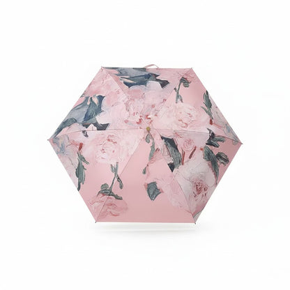 Floral Print Compact Folding Umbrella with Automatic Open and Wind Resistant Frame
