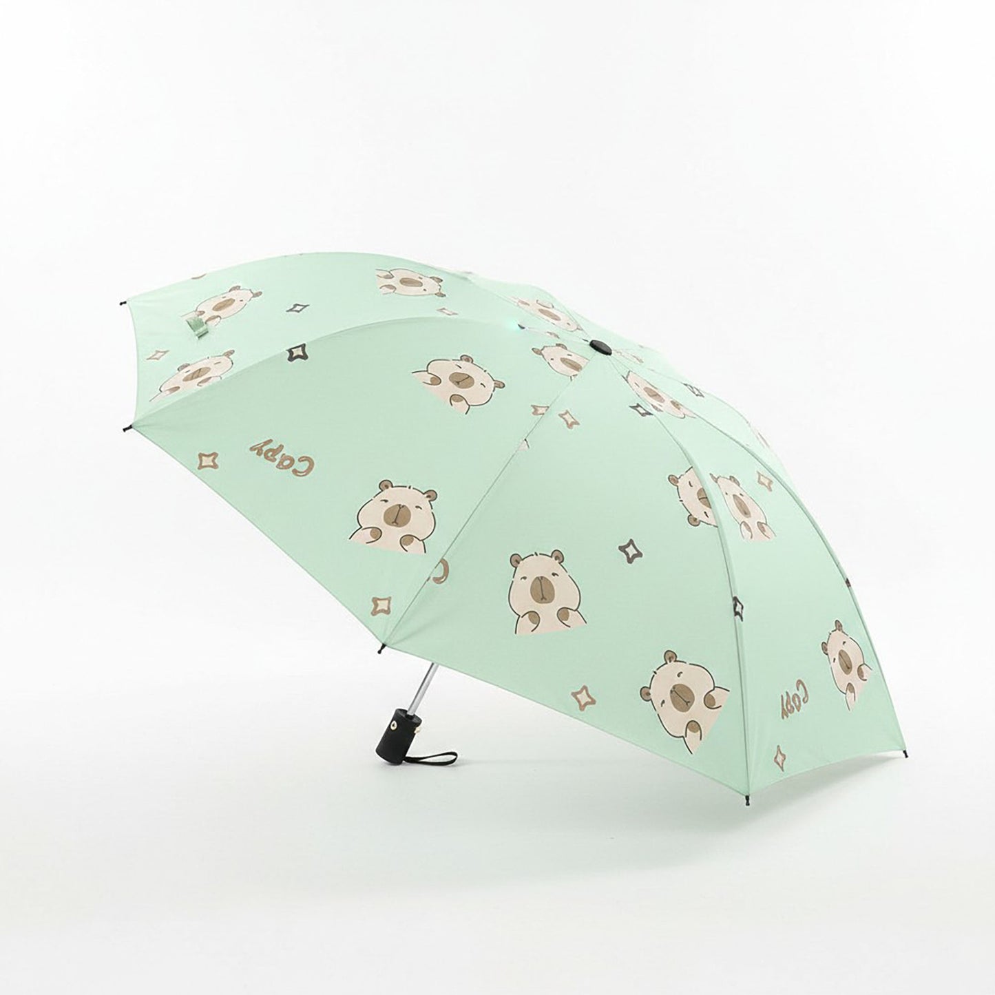Bear Print Compact Folding Umbrella with Automatic Open and Matching Storage Sleeve