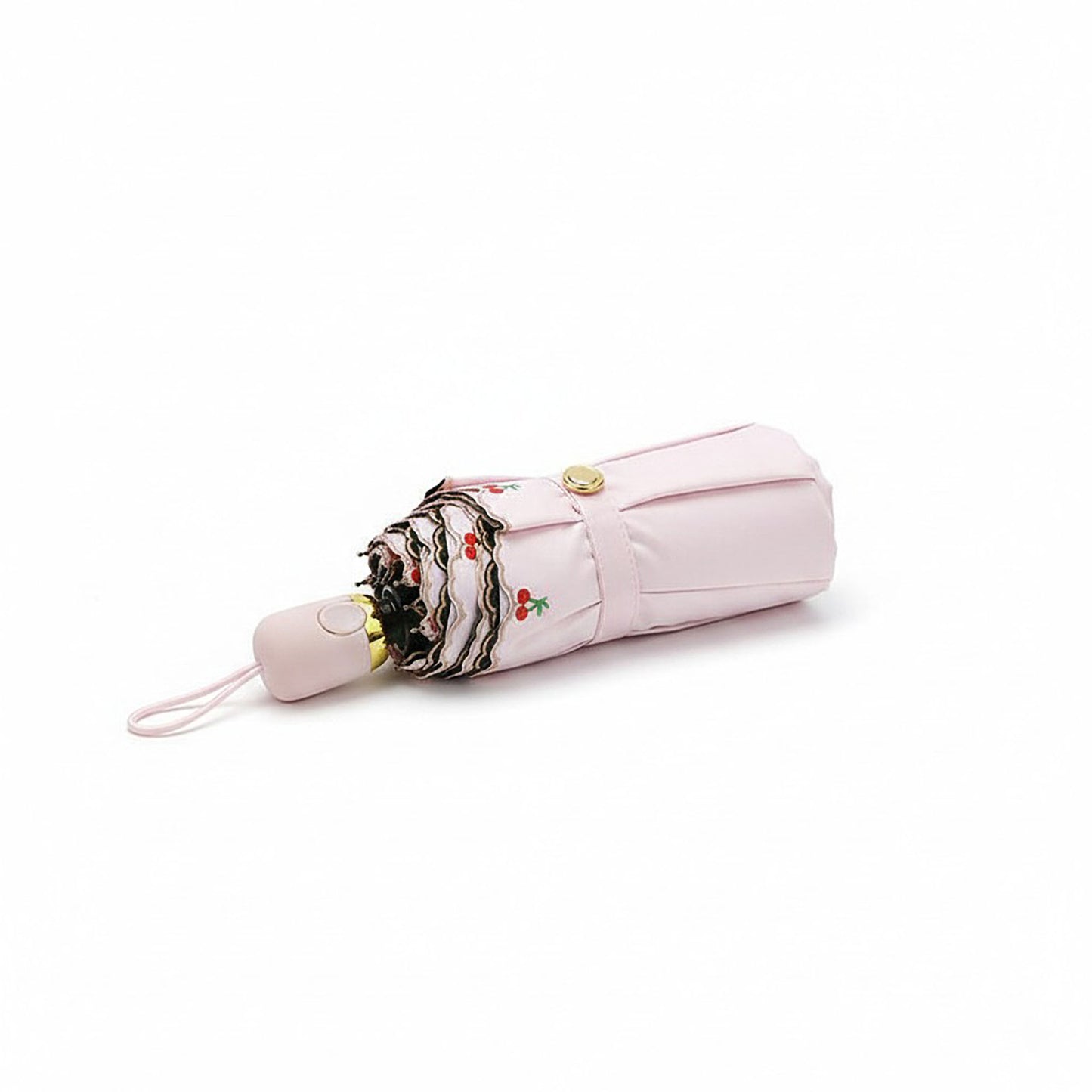 Scalloped Edge Compact Folding Umbrella with Embroidered Trim and Automatic Open