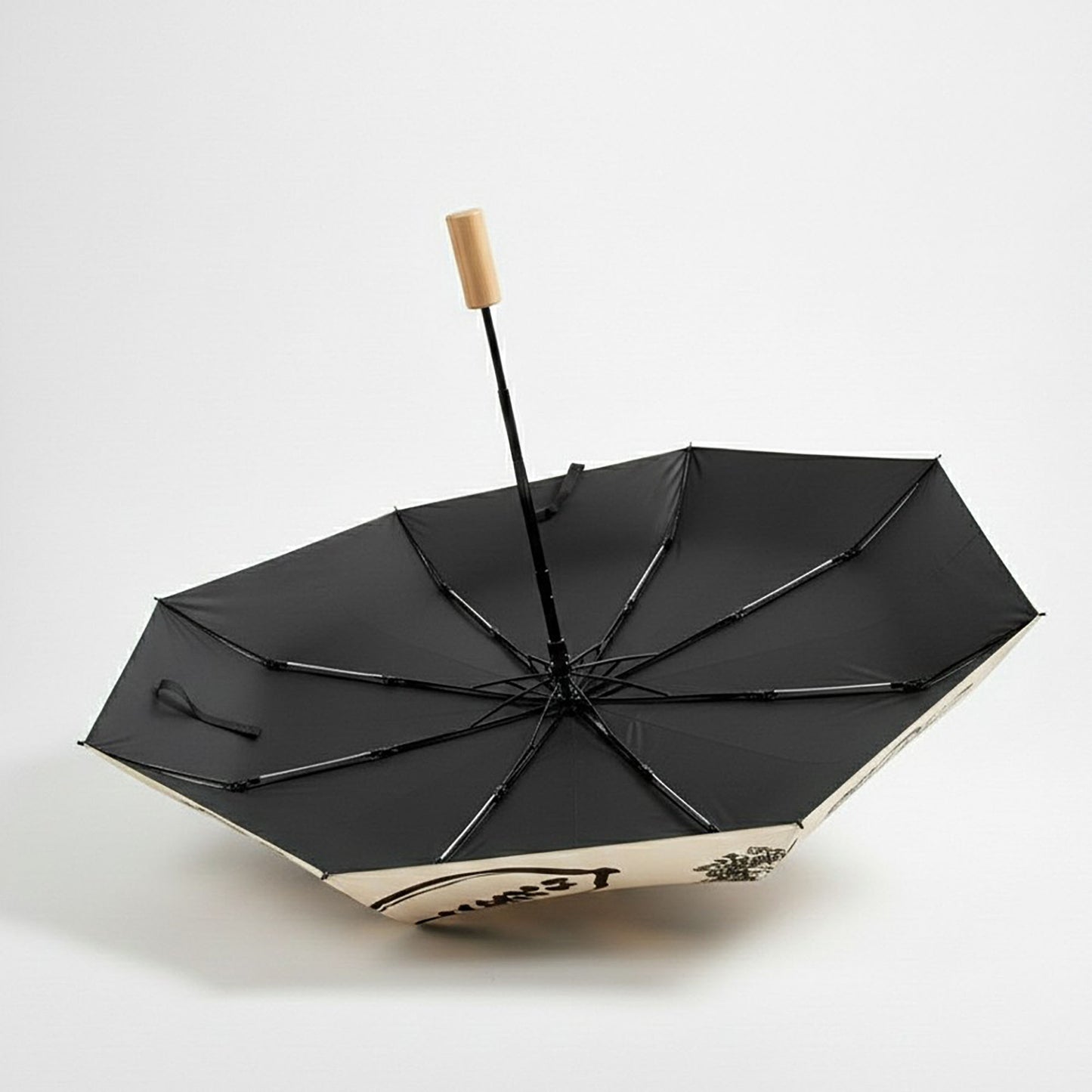 Modern Graphic Print Compact Folding Umbrella with Automatic Open and Wood Handle