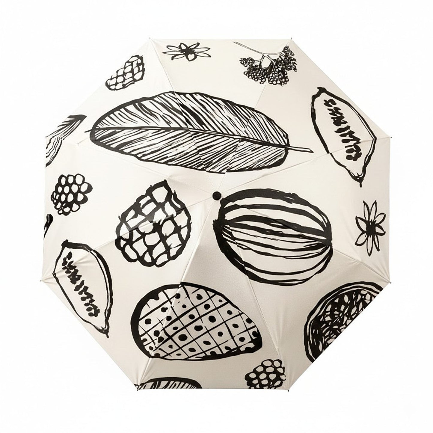 Modern Graphic Print Compact Folding Umbrella with Automatic Open and Wood Handle