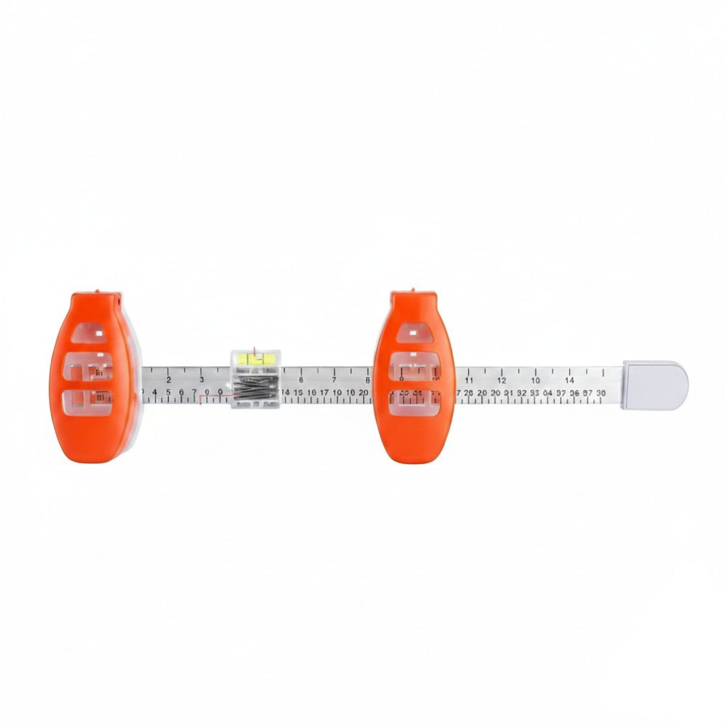 Wall Mount Measuring and Leveling Tool with Dual Position Markers and Built In Bubble Level