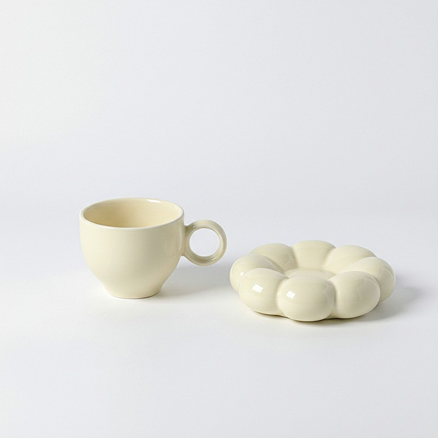 Sculpted Bubble Base Ceramic Coffee Mug with Matching Saucer