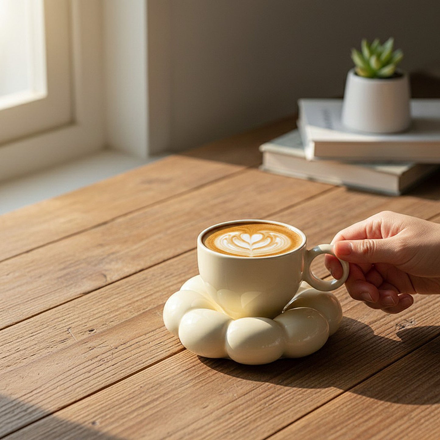Sculpted Bubble Base Ceramic Coffee Mug with Matching Saucer