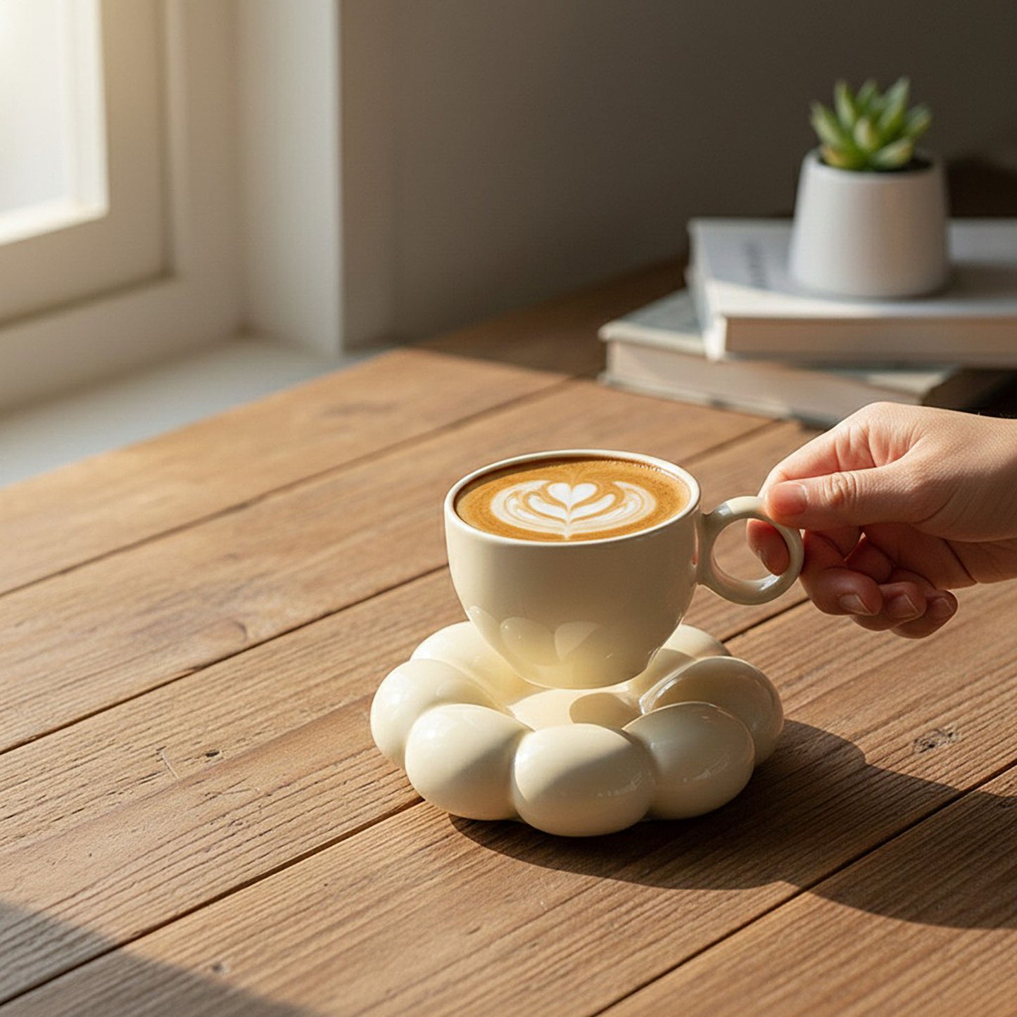 Sculpted Bubble Base Ceramic Coffee Mug with Matching Saucer
