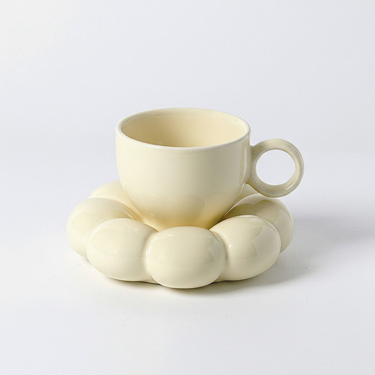 Sculpted Bubble Base Ceramic Coffee Mug with Matching Saucer