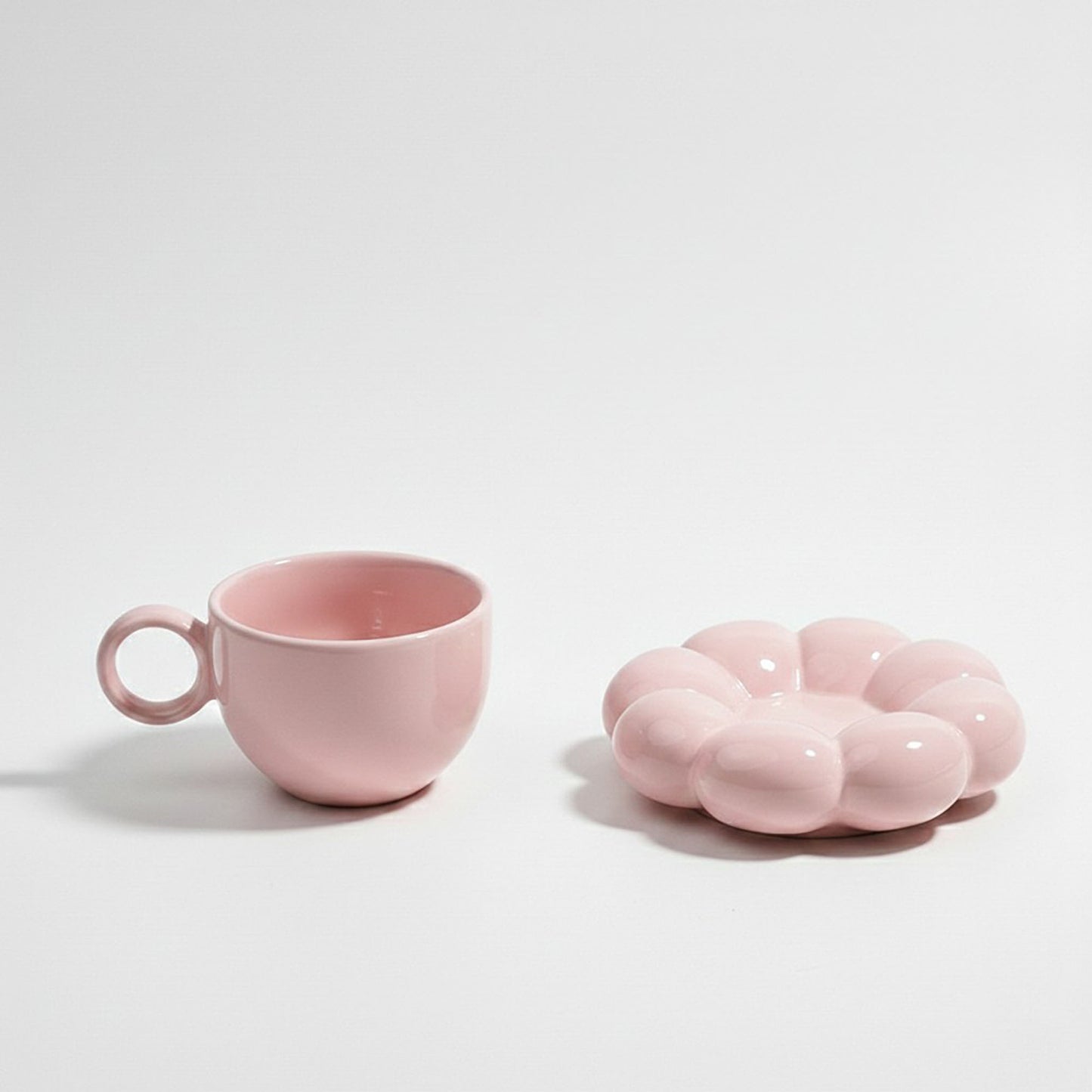 Sculpted Bubble Base Ceramic Coffee Mug with Matching Saucer
