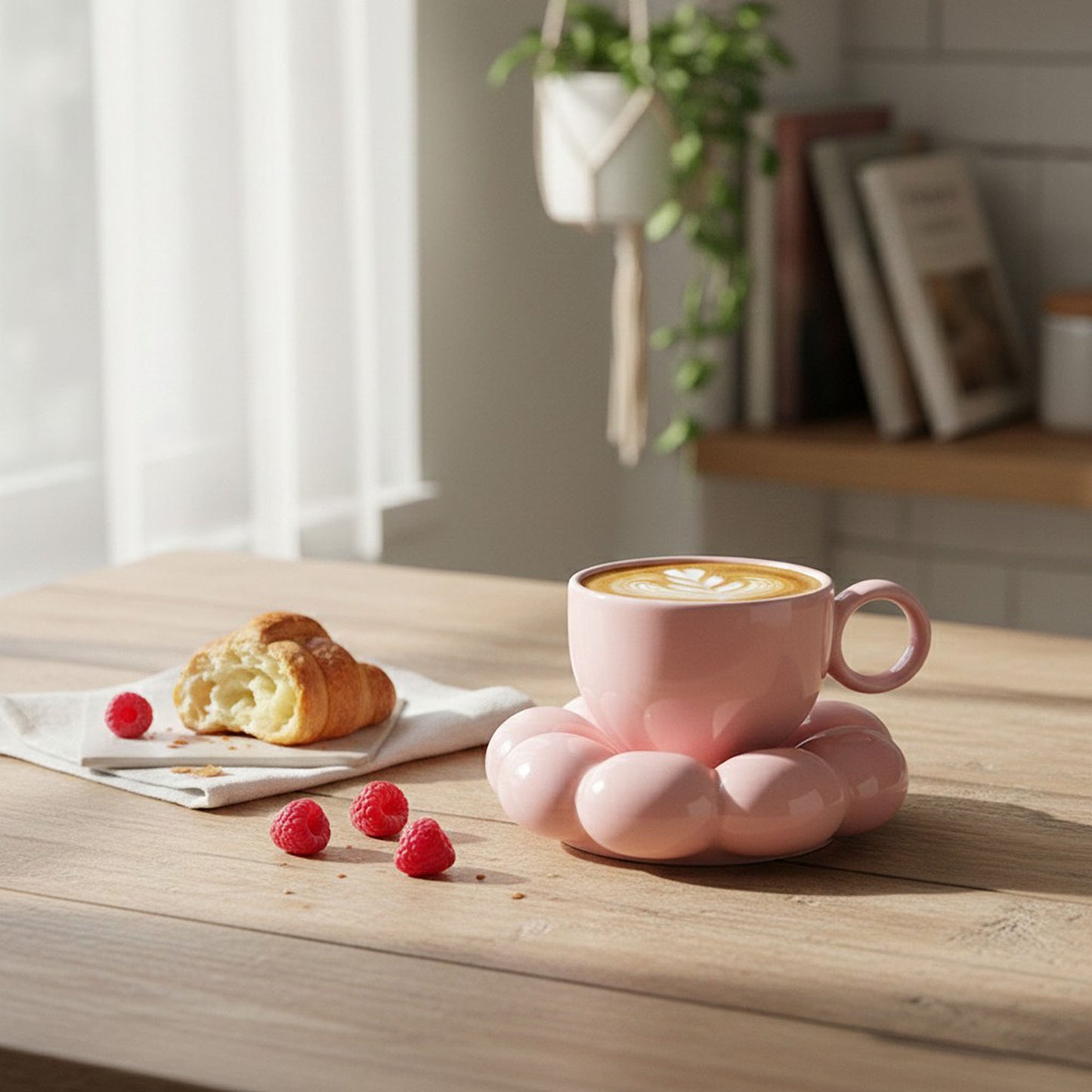 Sculpted Bubble Base Ceramic Coffee Mug with Matching Saucer