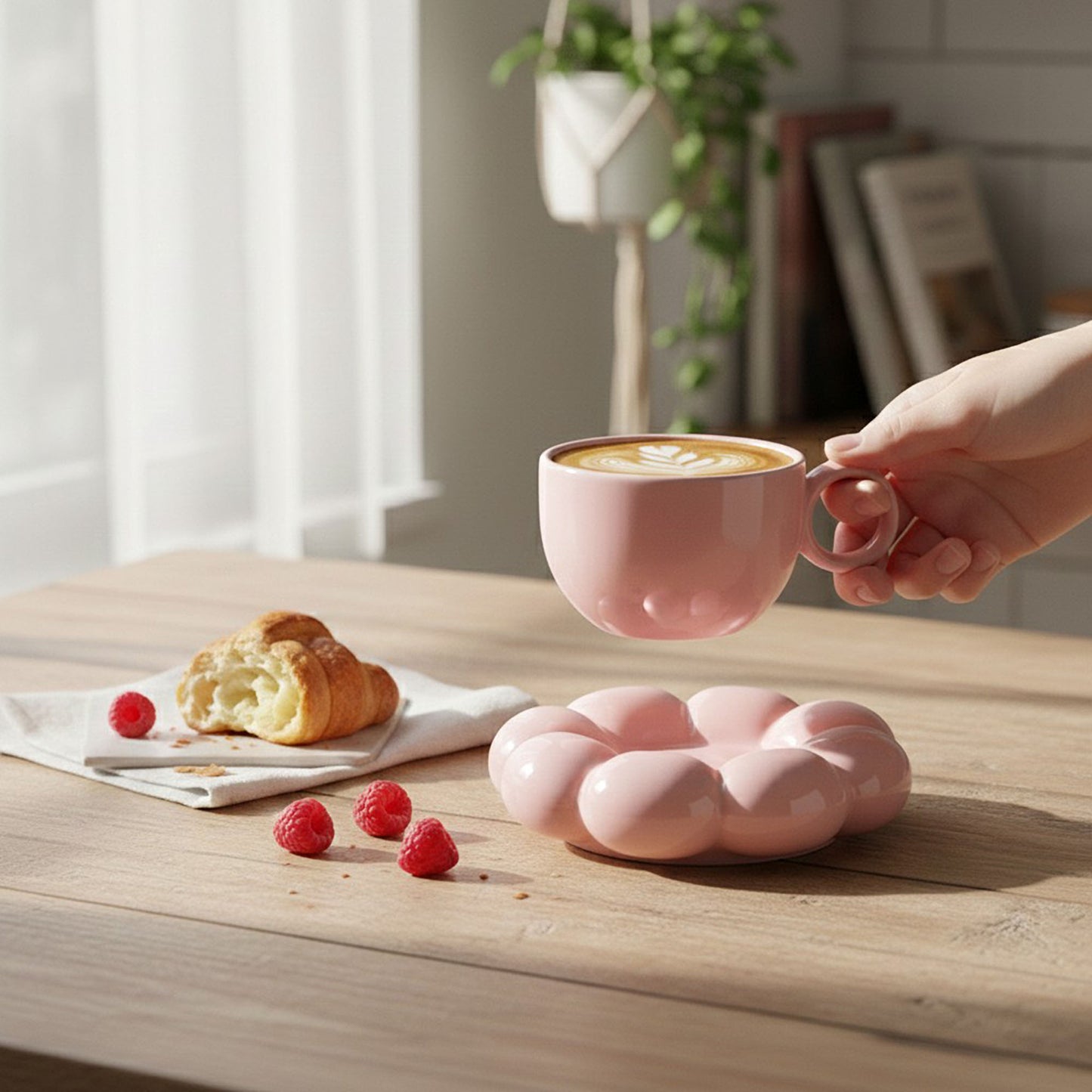 Sculpted Bubble Base Ceramic Coffee Mug with Matching Saucer