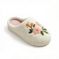 Sherpa Lined Closed Toe Slippers with Floral Embroidery