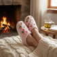 Sherpa Lined Closed Toe Slippers with Floral Embroidery