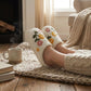 Sherpa Lined Closed Toe Slippers with Floral Embroidery