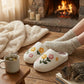 Sherpa Lined Closed Toe Slippers with Floral Embroidery