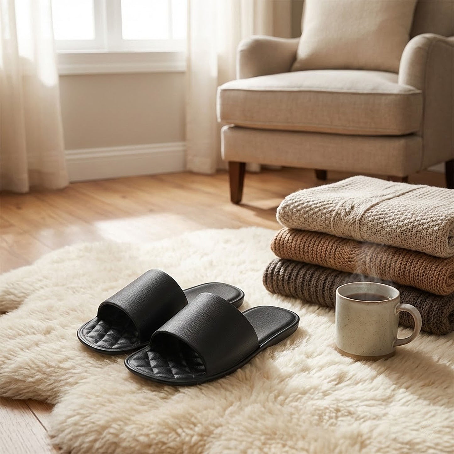 Lightweight Slide Sandals with Textured Footbed