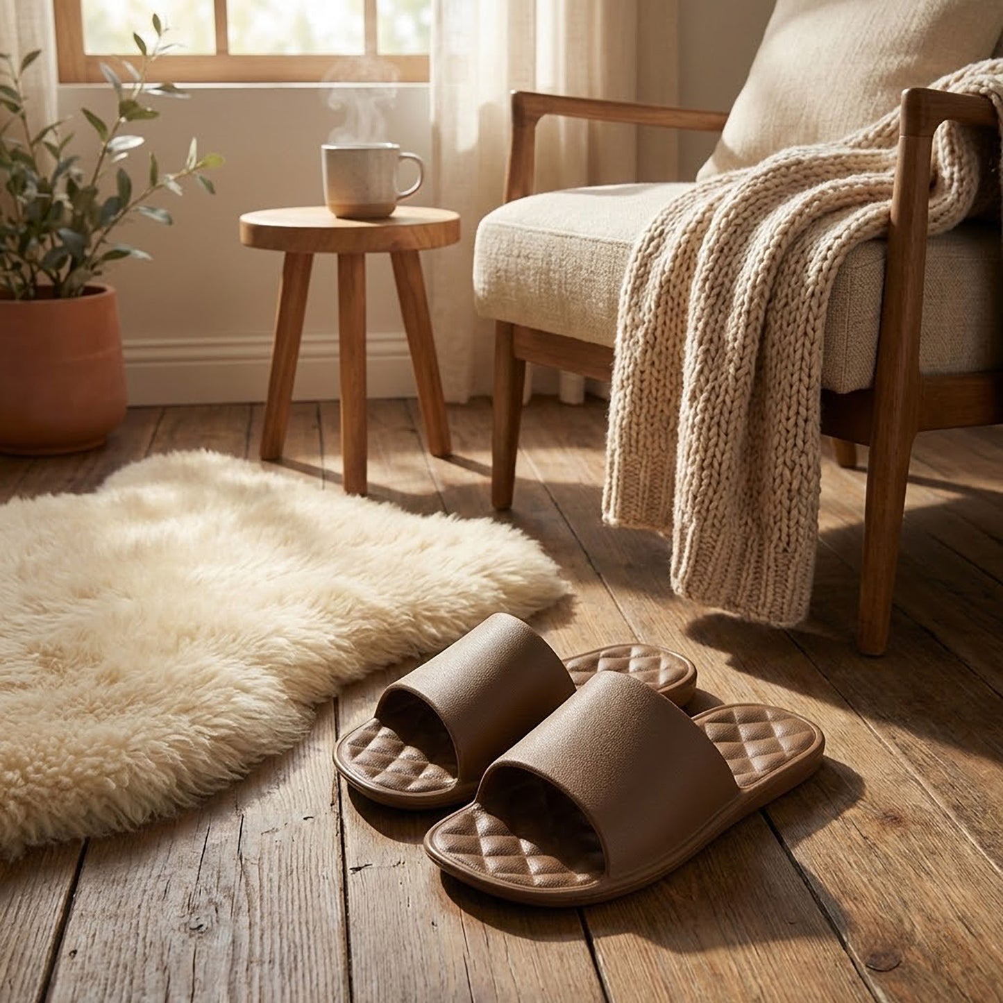 Lightweight Slide Sandals with Textured Footbed
