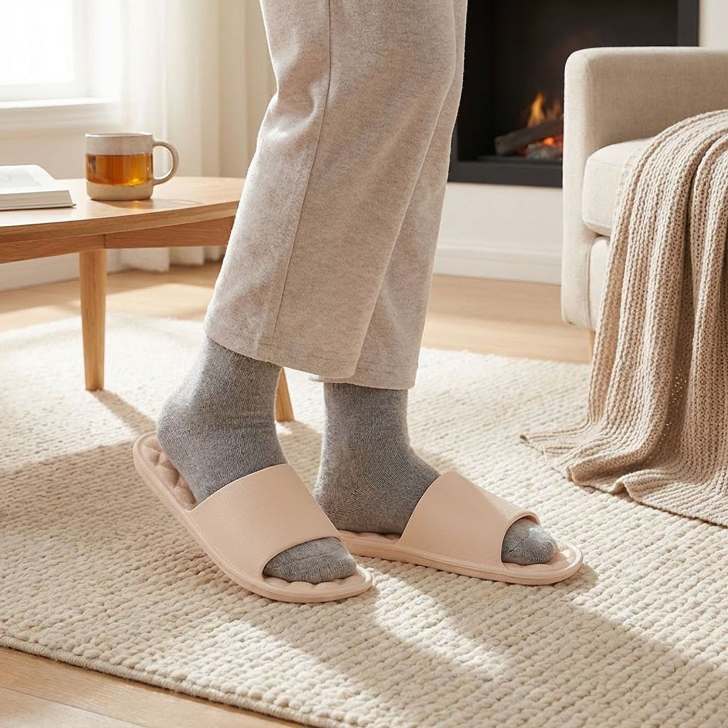 Lightweight Slide Sandals with Textured Footbed