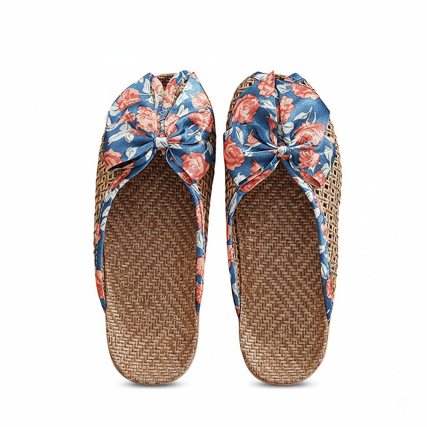 Woven Indoor Slippers with Floral Bow Detail