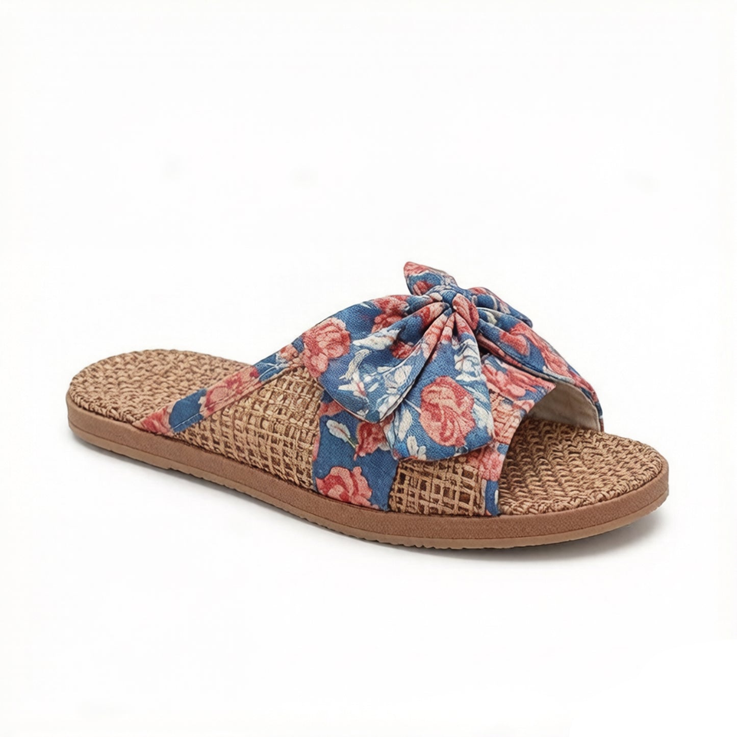 Woven Indoor Slippers with Floral Bow Detail
