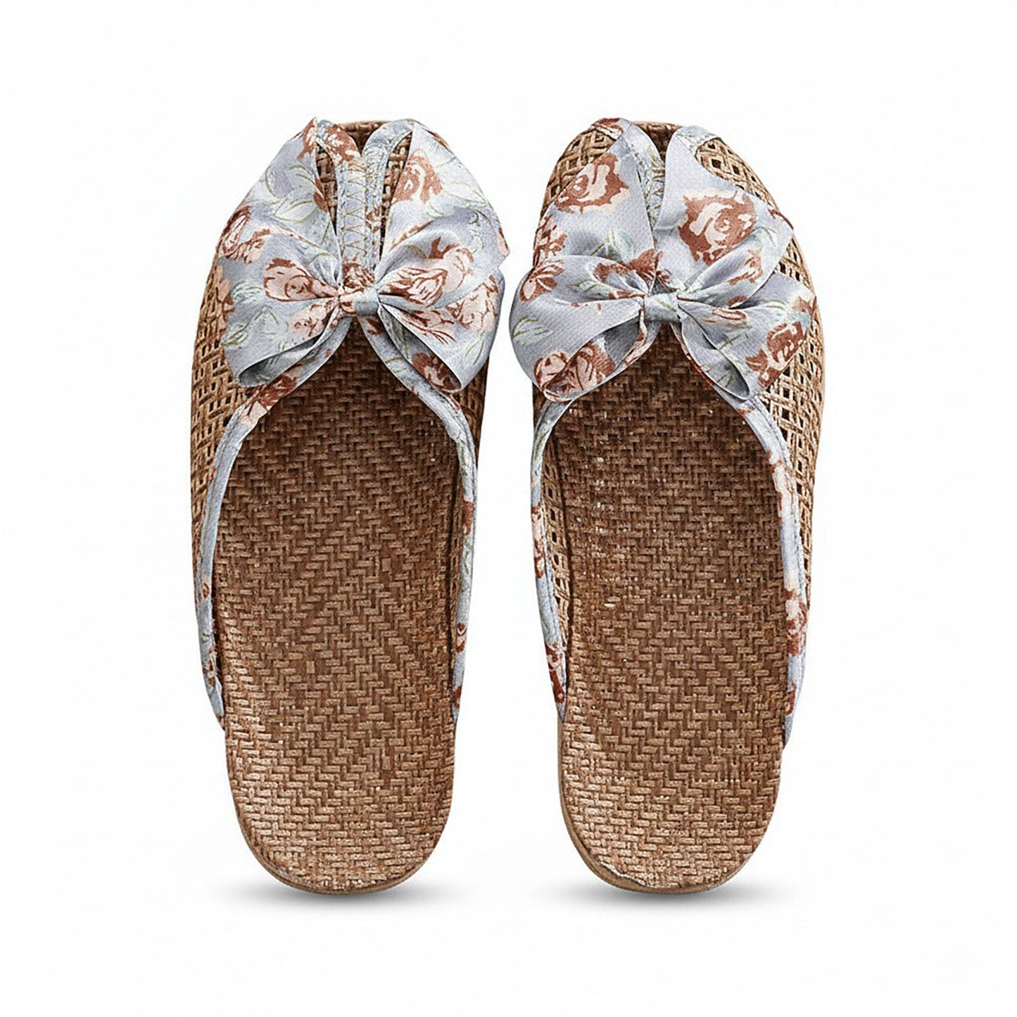 Woven Indoor Slippers with Floral Bow Detail