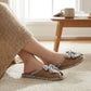 Woven Indoor Slippers with Floral Bow Detail