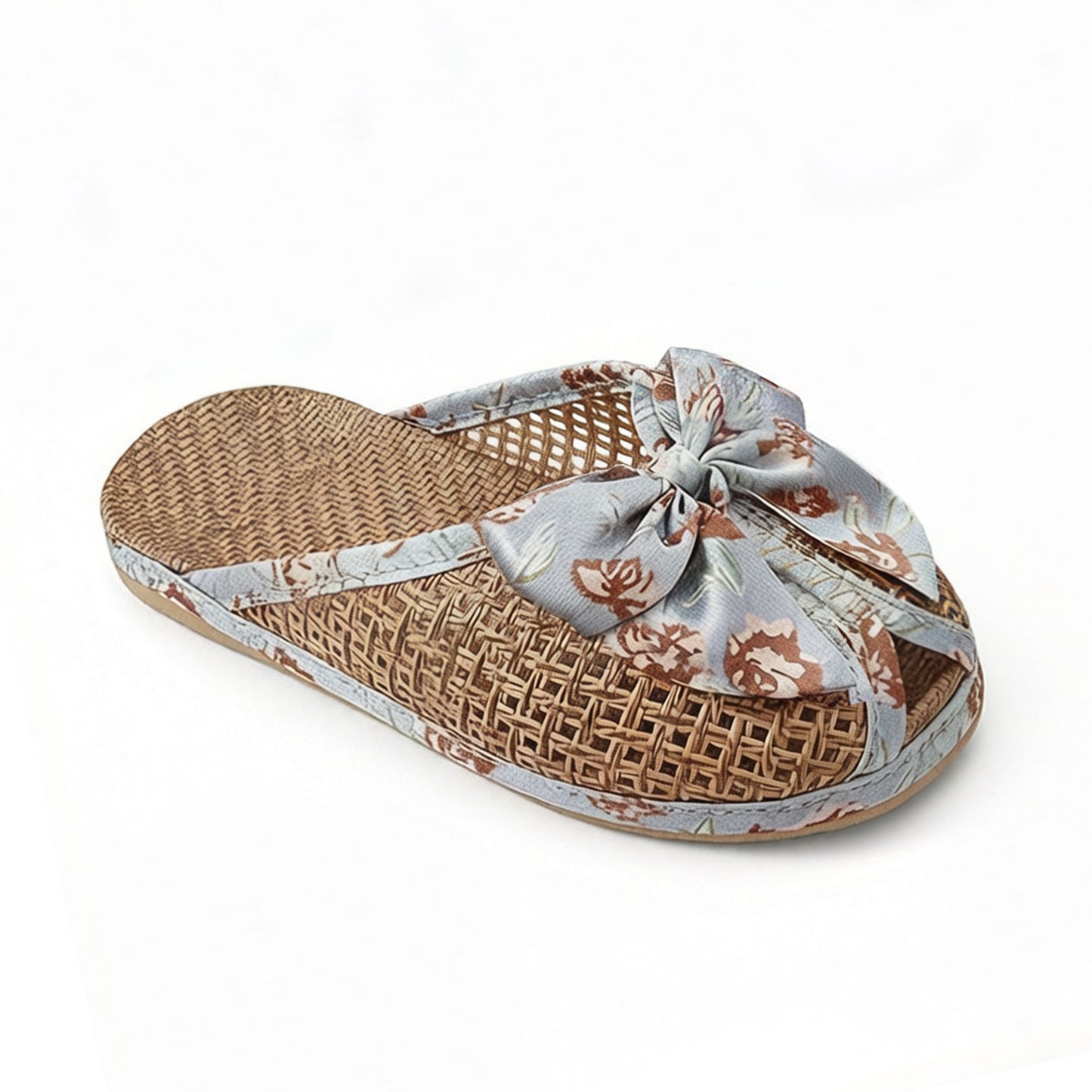 Woven Indoor Slippers with Floral Bow Detail
